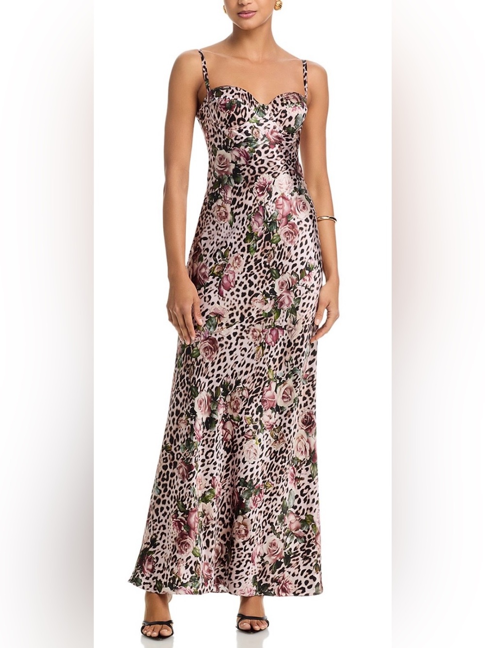 L'AGENCE Sayla Bias Cut Silk Maxi Dress in Multi Large Rose Cheetah